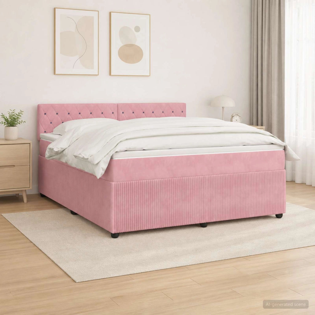 Letto box spring con materasso Rosa 160 x 200 cm Velluto 3453172