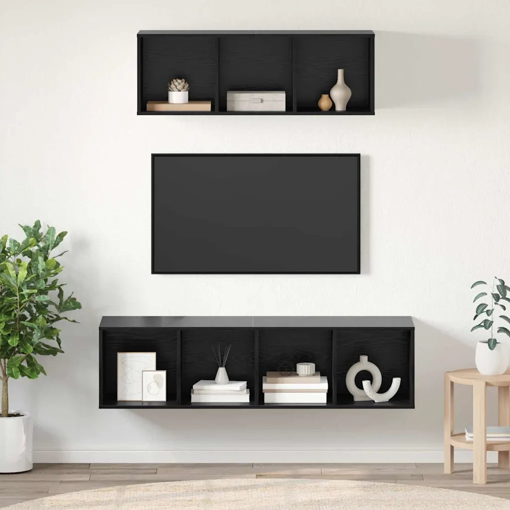 Set mobile TV 2 pz Rovere Nero Legno ingegnerizzato 3393355
