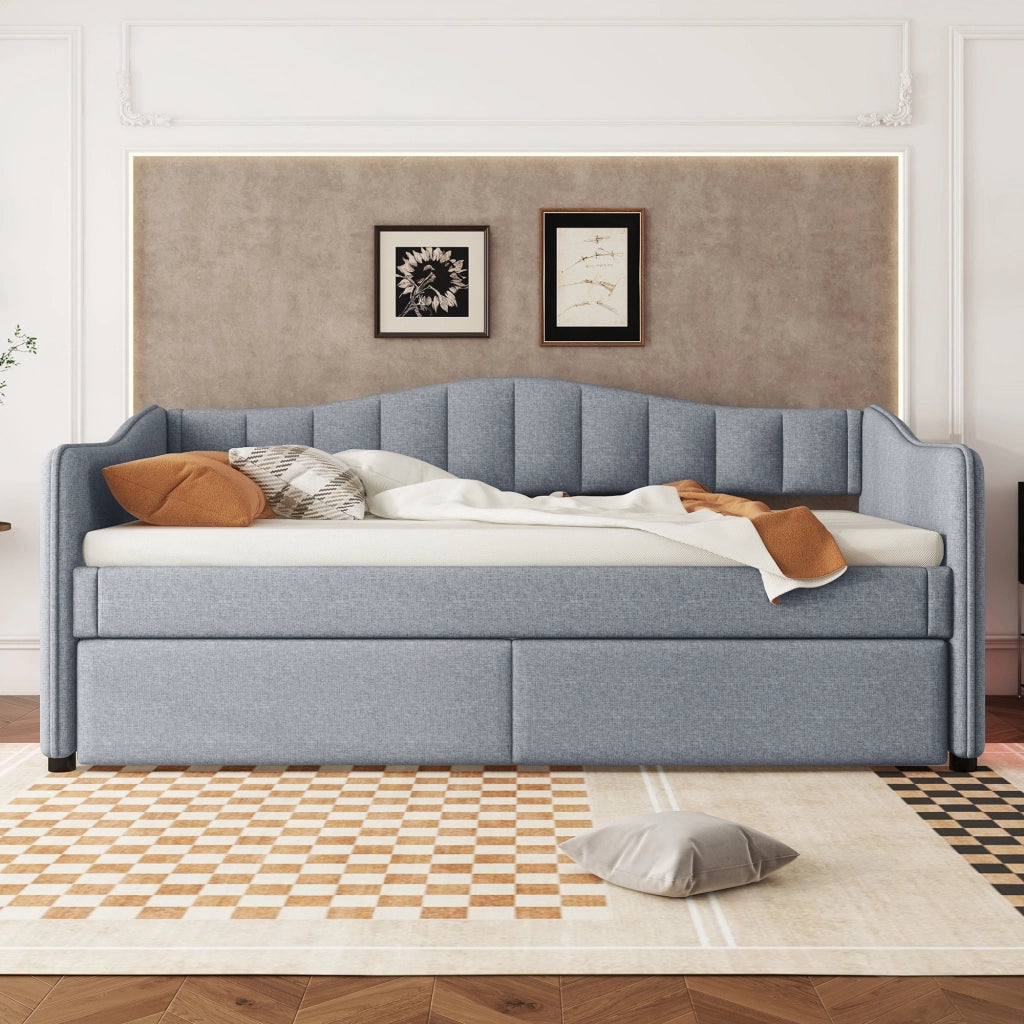 Tagesbett con letto estraibile lino grigio 90x200 cm