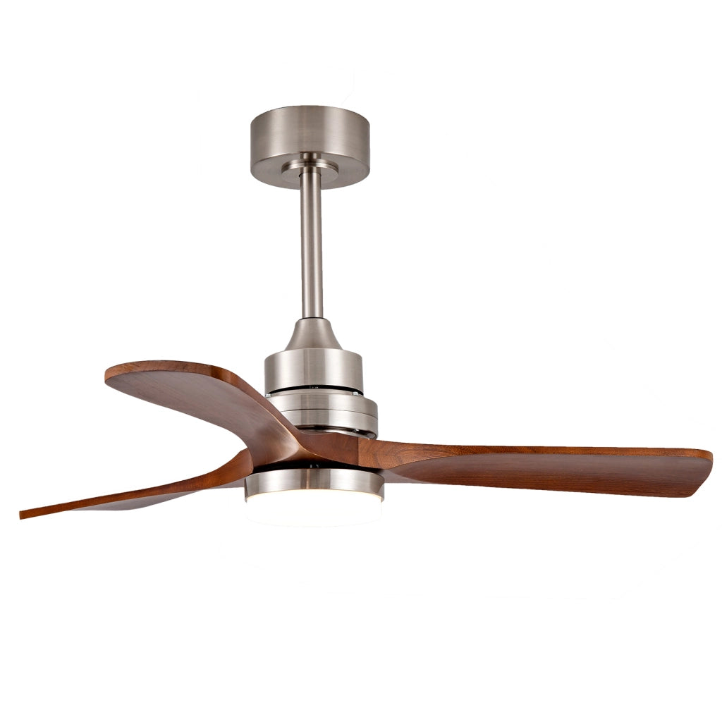 Ventilatore da soffitto con luce e telecomando a 3 velocità struttura in metallo e legno color nickel 44,1 × 34,1 × 18,5 cm