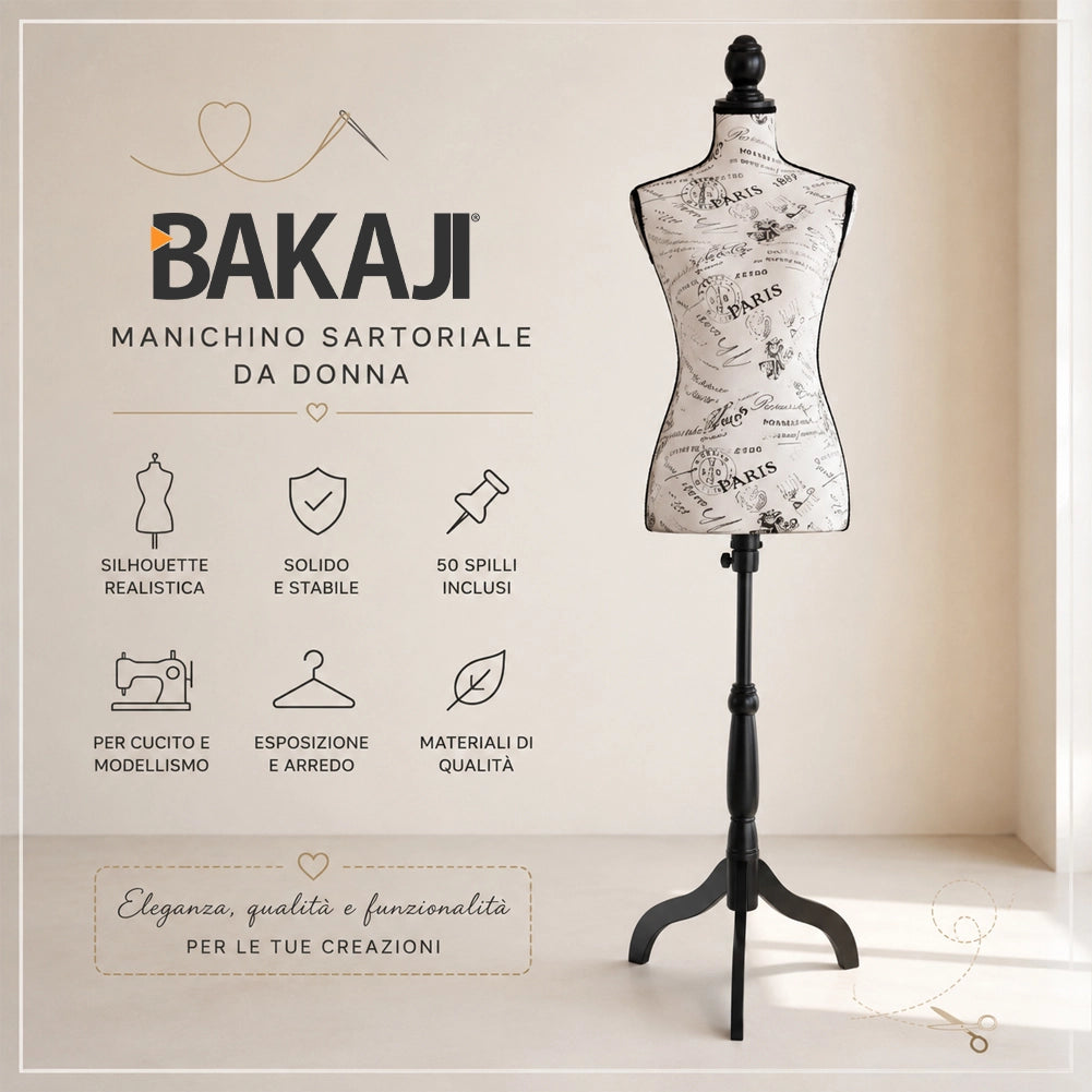 Manichino Sartoriale Femminile con 50 Spilli Modello Paris per Sartoria Donna
