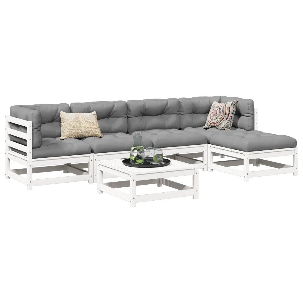 Set Divani da Giardino 6 pz Bianco in Legno Massello di Pino 3299397