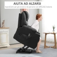 Poltrona Alzapersona Reclinabile max 135° con 8 Punti Massaggianti e Poggiapiedi, 88x92x106 cm, Nero