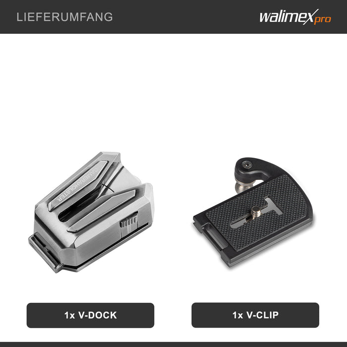 Porta macchina fotografica da cintura, Gancio e Clip a V, Piastra a sgancio rapido compatibile con Arca-Swiss, max 5 kg, per cinghie larghe fino a 50 mm