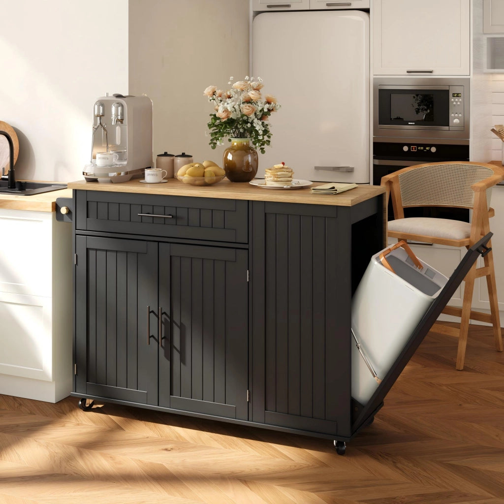Isola da cucina con piano pieghevole; mobile contenitore; cassetto; ruote bloccabili; per cucina; 130 × 70 × 93 cm