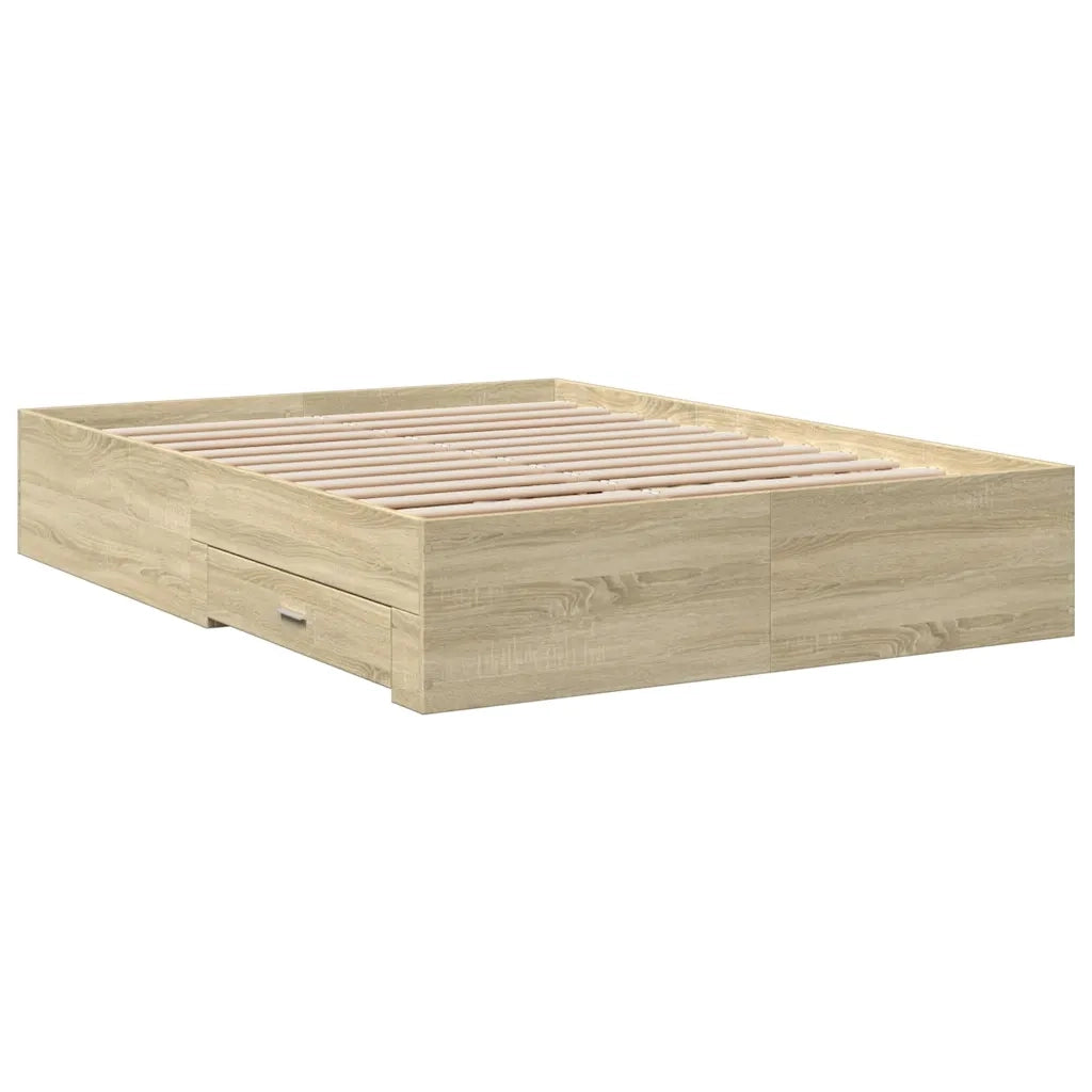 Giroletto Cassetti-Struttura Letto con contenitore Rovere Sonoma 135x190 cm Legno Multistrato 142068