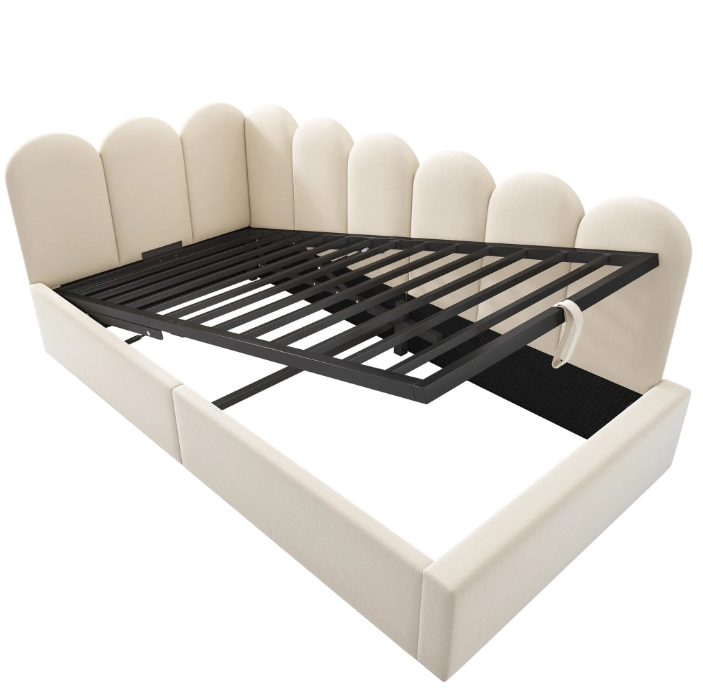 Divano letto 90x200 cm; contenitore idraulico; velluto beige (Senza materasso)