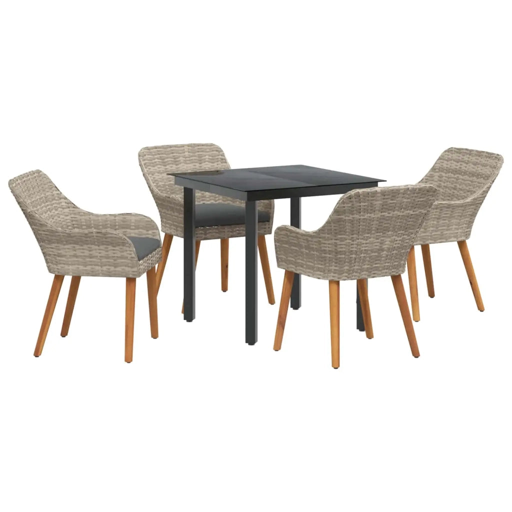 Set da Pranzo per Giardino 5 pcs Grigio chiaro polyrattan