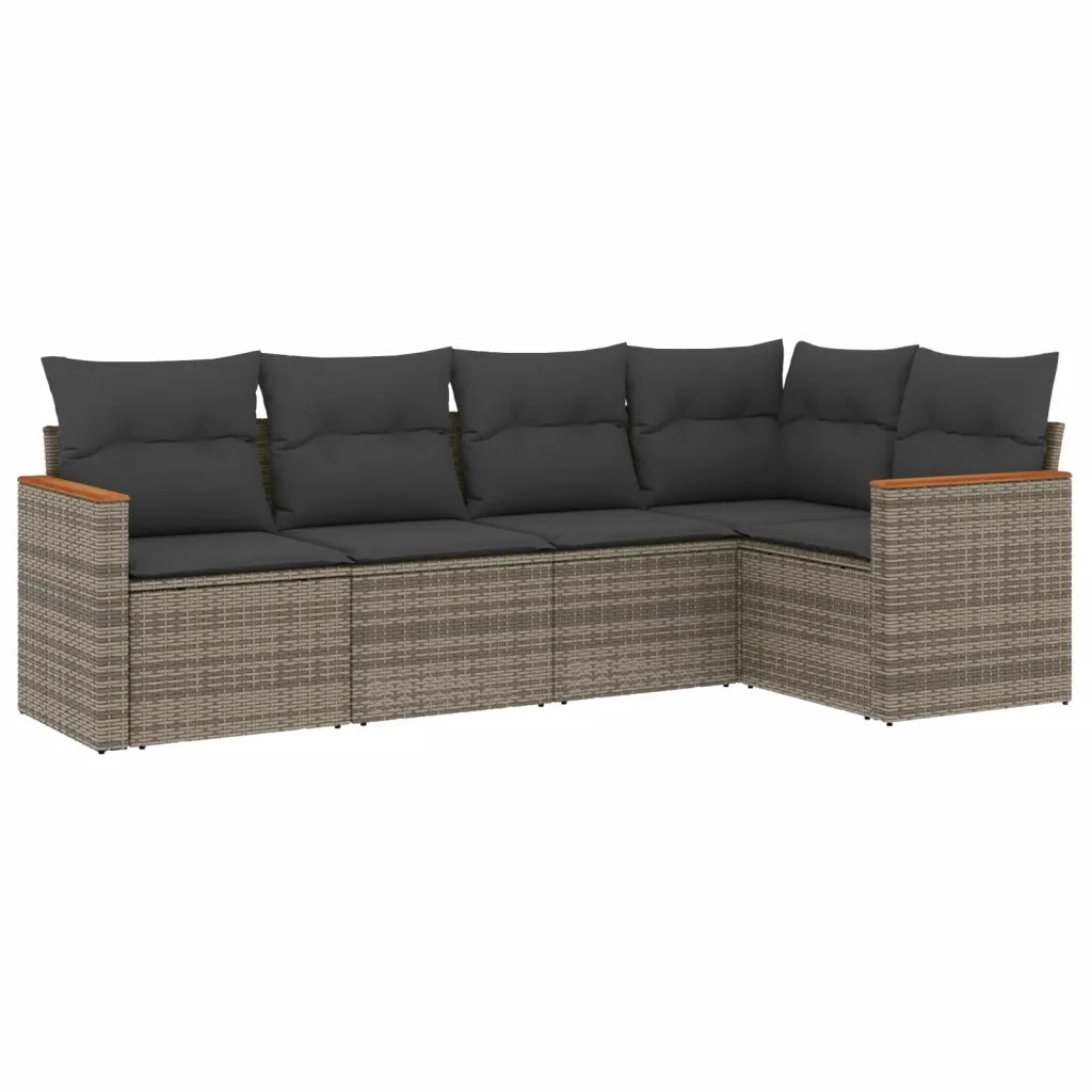 Set Divano da Giardino 5 pz con Cuscini Grigio in Polyrattan