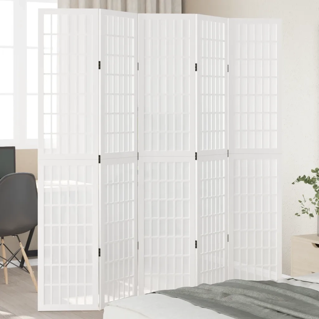 vidaXL Divisorio Ambienti 5Pannelli Bianco Legno Massello di Paulownia