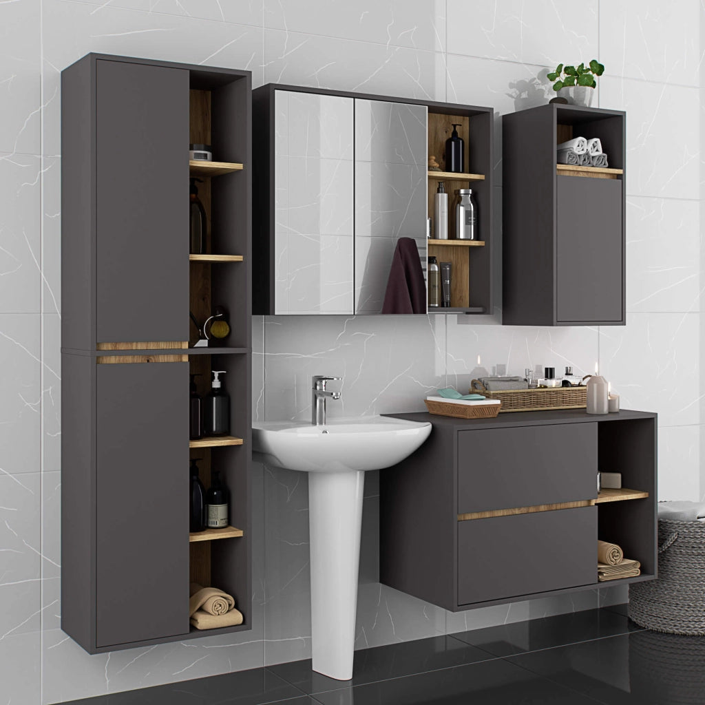 Mobile bagno sospeso senza lavabo VAMI Grigio Grafite, Rovere Artisan 90 cm 2 cassetti 90x45,5x60 cm