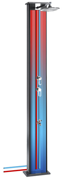 Doccia Solare Ibrida da Giardino 40L Miscelatore e Doccetta Lavapiedi Antracite/Alluminio