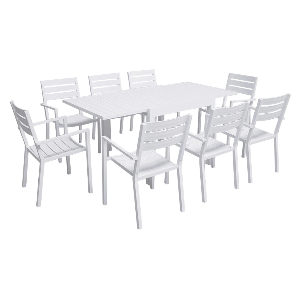 VENEZIASet di mobili da giardino allungabili 90/180 in alluminio bianco - 8 posti a sedere