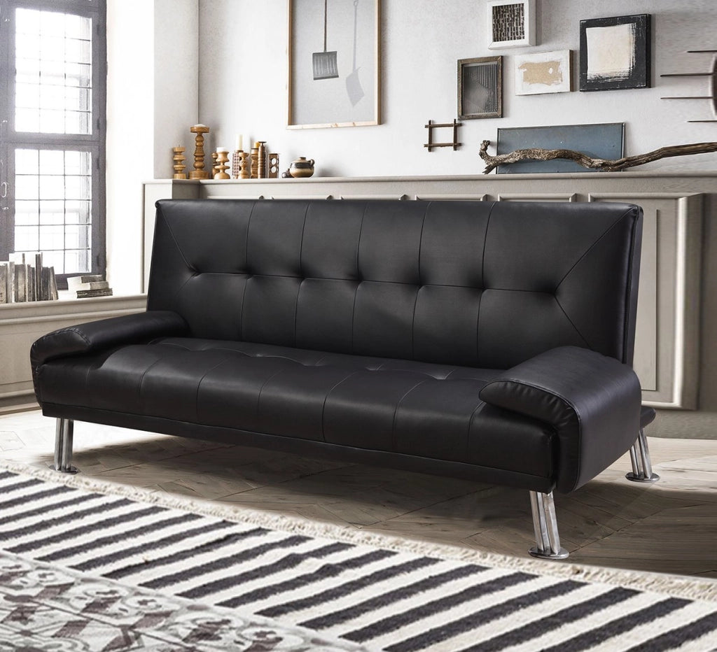 Divano letto reclinabile 3 posti ecopelle nero Sicorage Crusy