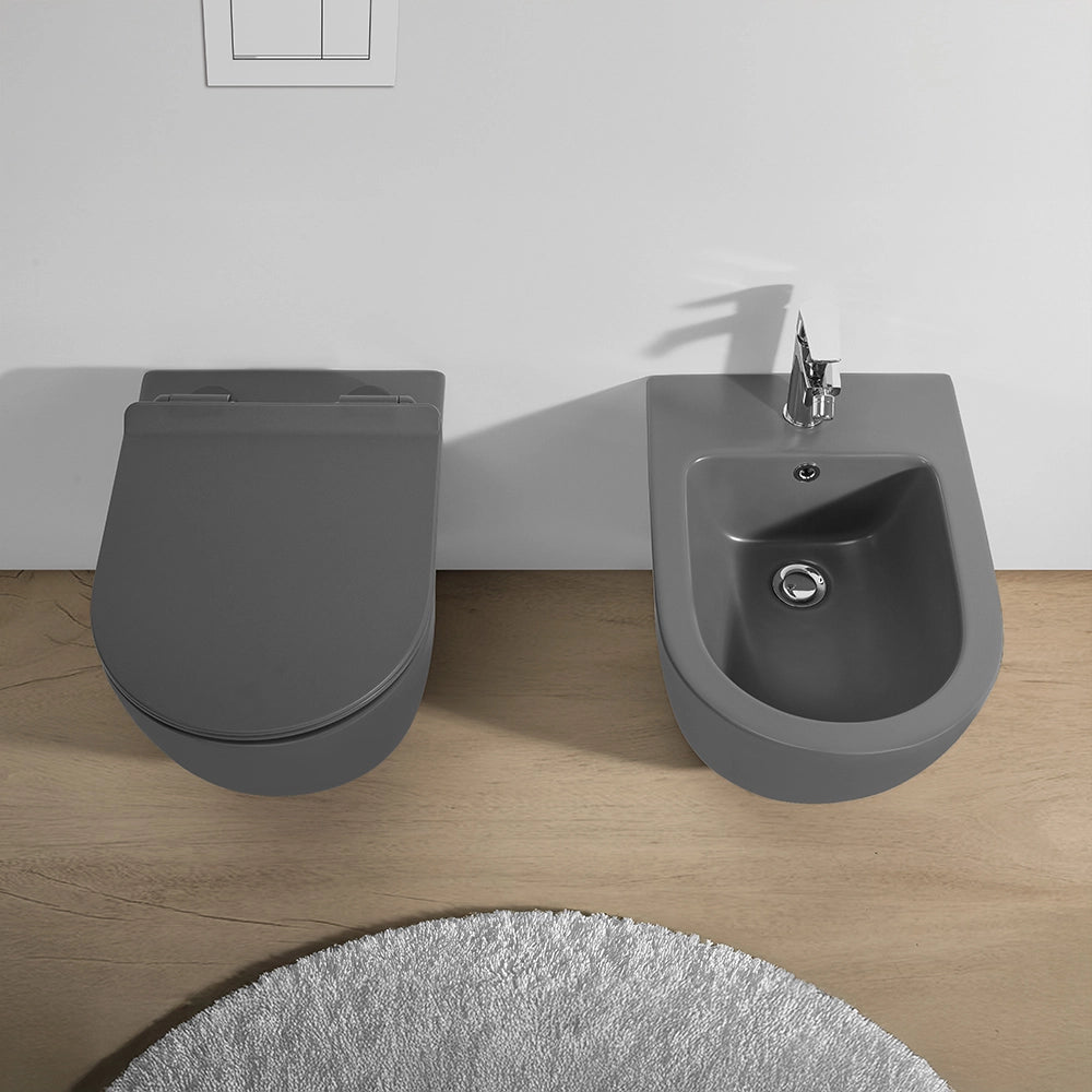 Wc sospeso rimless in ceramica grigio opaco Tokyo