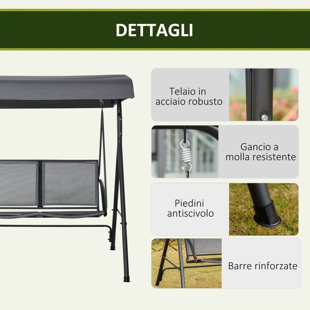 Easycomfort Dondolo a 2 Posti da Giardino con Tettuccio Regolabile, 140x118x162cm Grigio