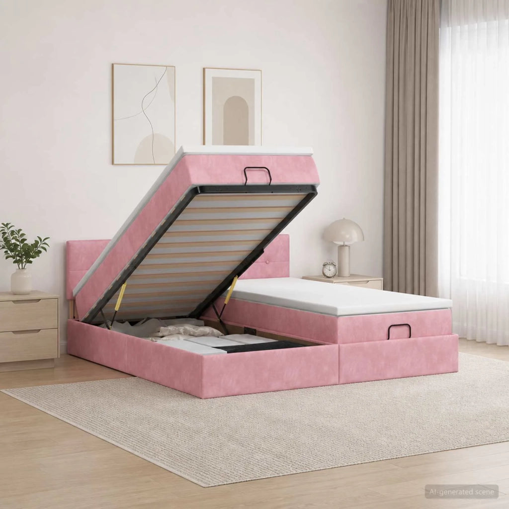 Letto Ottomano con Materasso e LED Rosa 180 x 200 cm Velluto 3457337