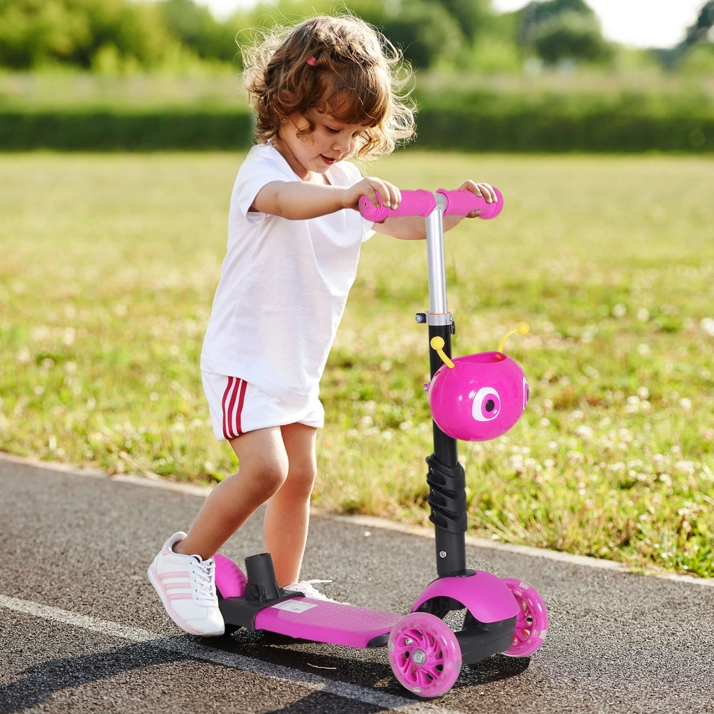 EasyComfort Monopattino 3 Ruote per Bambini con Sedile e Maniglione, Manubrio con Altezza Regolabile, 62x25x72.5cm Rosa