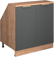 Mobile sottotetto Rion, Antracite-oro, 80 x 81.6 cm con 2 porte, carcassa 60 cm profondità, adatto per il salvaspazio sotto tetti spioventi