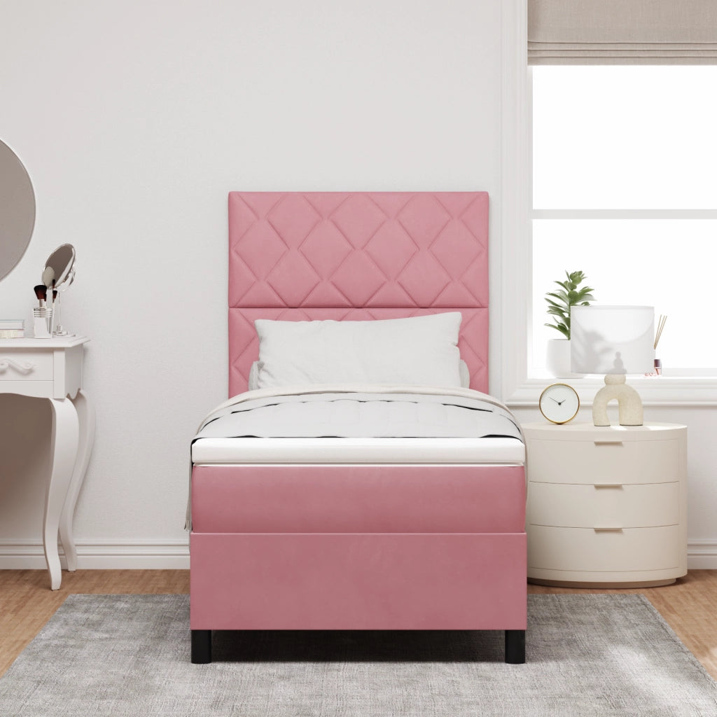 Letto a box con materasso e LED Rosa 90x200 cm in velluto