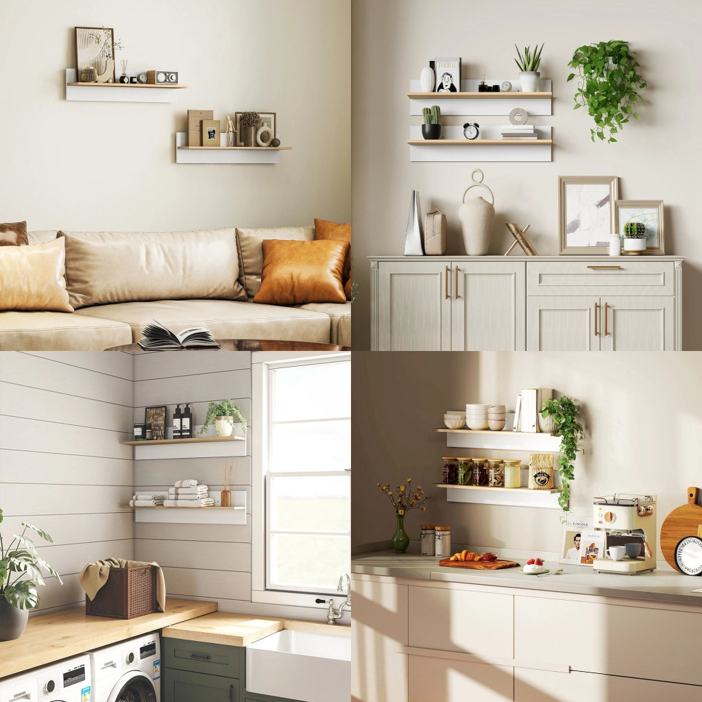 Scaffale a Parete 2 Pezzi ¨C Zephmum ¨C Bianco e Legno Naturale 60x24x