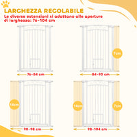 Cancelletto di Sicurezza con Estensioni 76-104 cm e Porta per Gatti Bianco