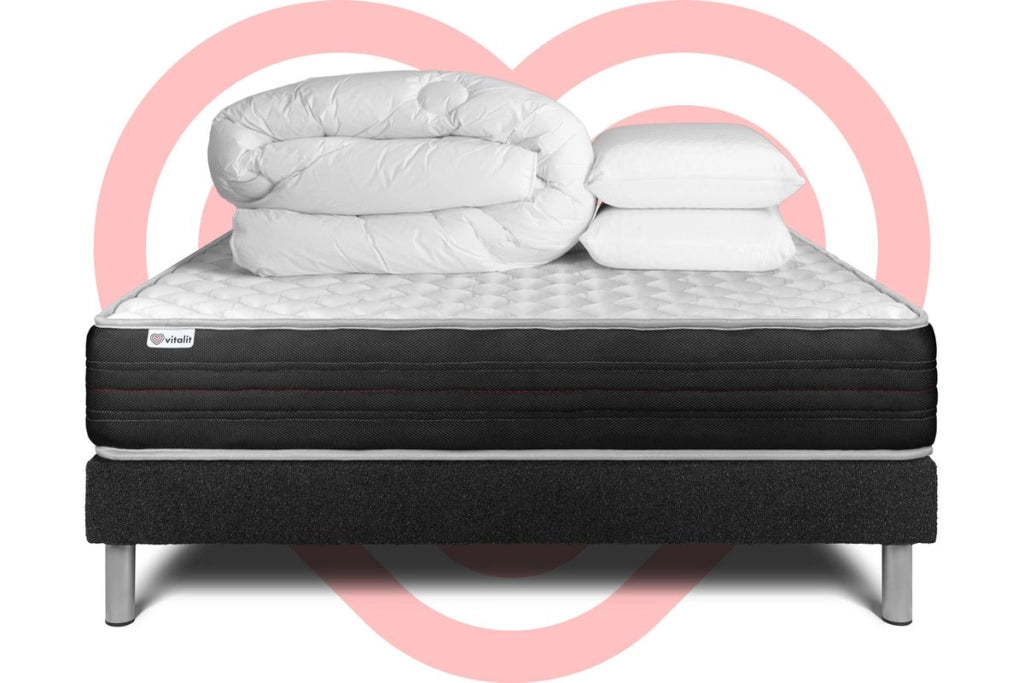 Pacchetto letto completo - Materasso 160x200cm + Box spring con doghe (kit) + 2 cuscini + Piumino - Vitalmemo One