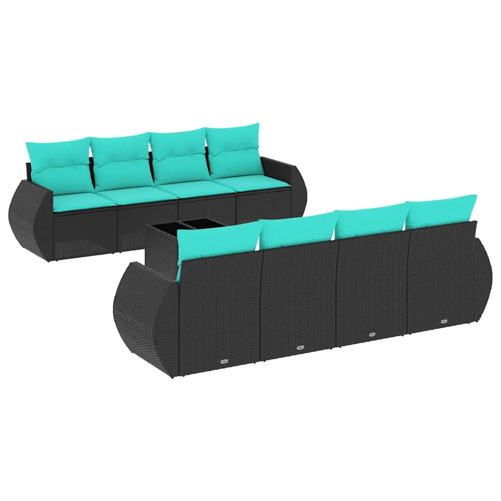 Set Divani da Giardino 9 pz con Cuscini Nero in Polyrattan 3221146