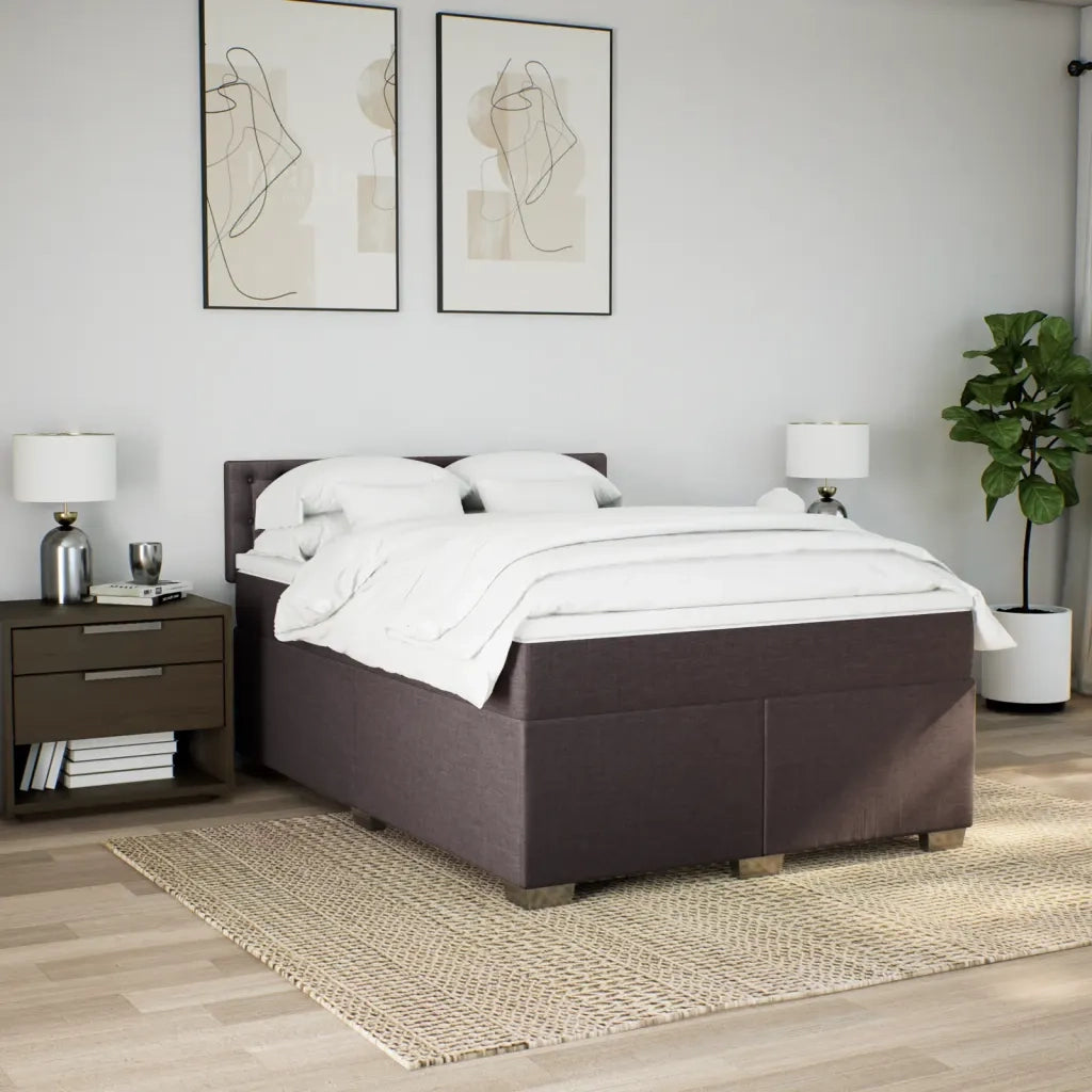 Giroletto a Molle con Materasso Marrone Scuro 140x200cm Tessuto