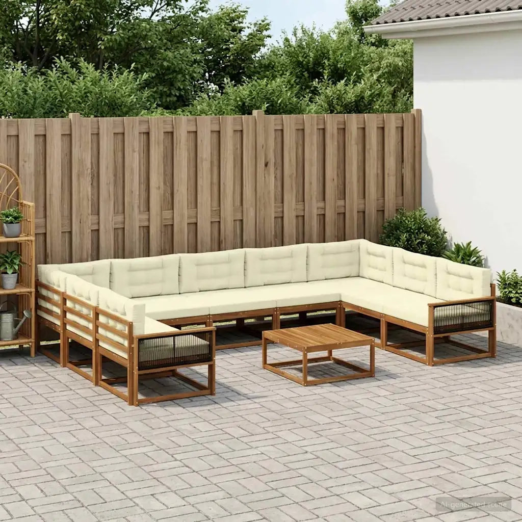 Set di divani da esterno con cuscino 10 pcs Naturale e Crema 3382903