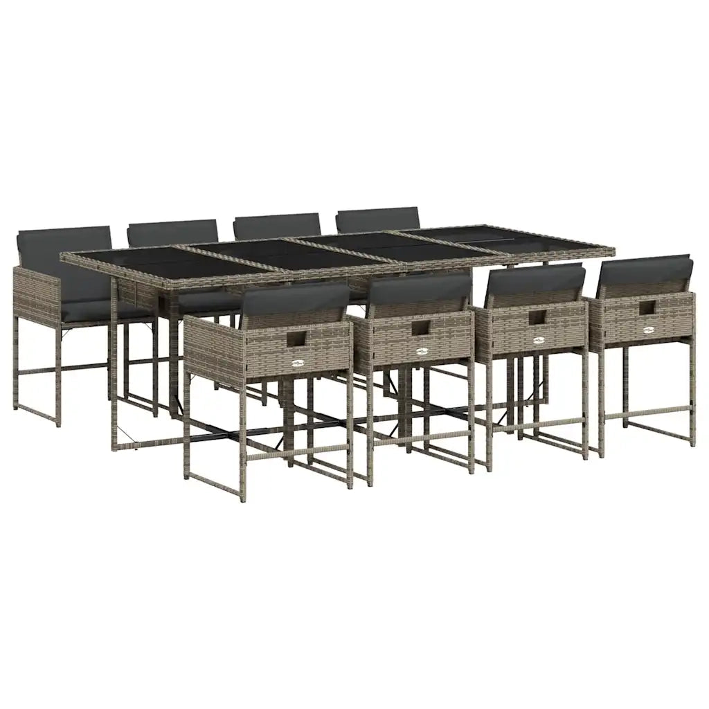 Set da Pranzo da Giardino 9 pz | Set Salotto da Giardino con Cuscini in Polyrattan Grigio