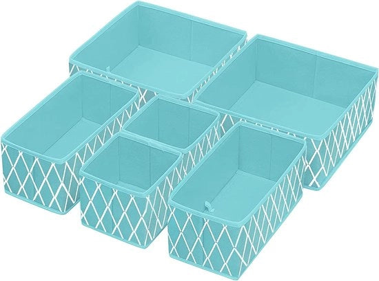 Sistema di organizzazione dei cassetti, organizzatore per abbigliamento, cassetto pieghevole per calze, reggisen, mutande, cravatte e sciarpe, 6 pezzi, blu