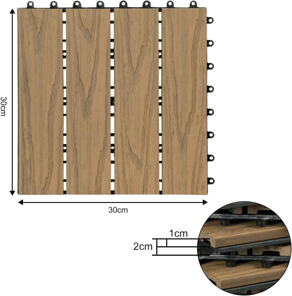 Piastrelle per Pavimenti da Esterno Mattonelle Pavimentazione ad Incastro Click-Deck in Legno Composito Marrone Chiaro 1 m²