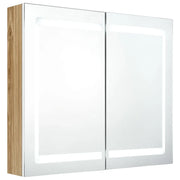 Armadietto Bagno | Armadio da bagno con Specchio e LED Bianco e Rovere 80x12x68 cm