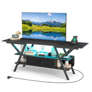 Mobile porta TV 140 x 40 x 54 cm con luci LED e stazione di ricarica stile moderno e industriale legno nero 20_0018402