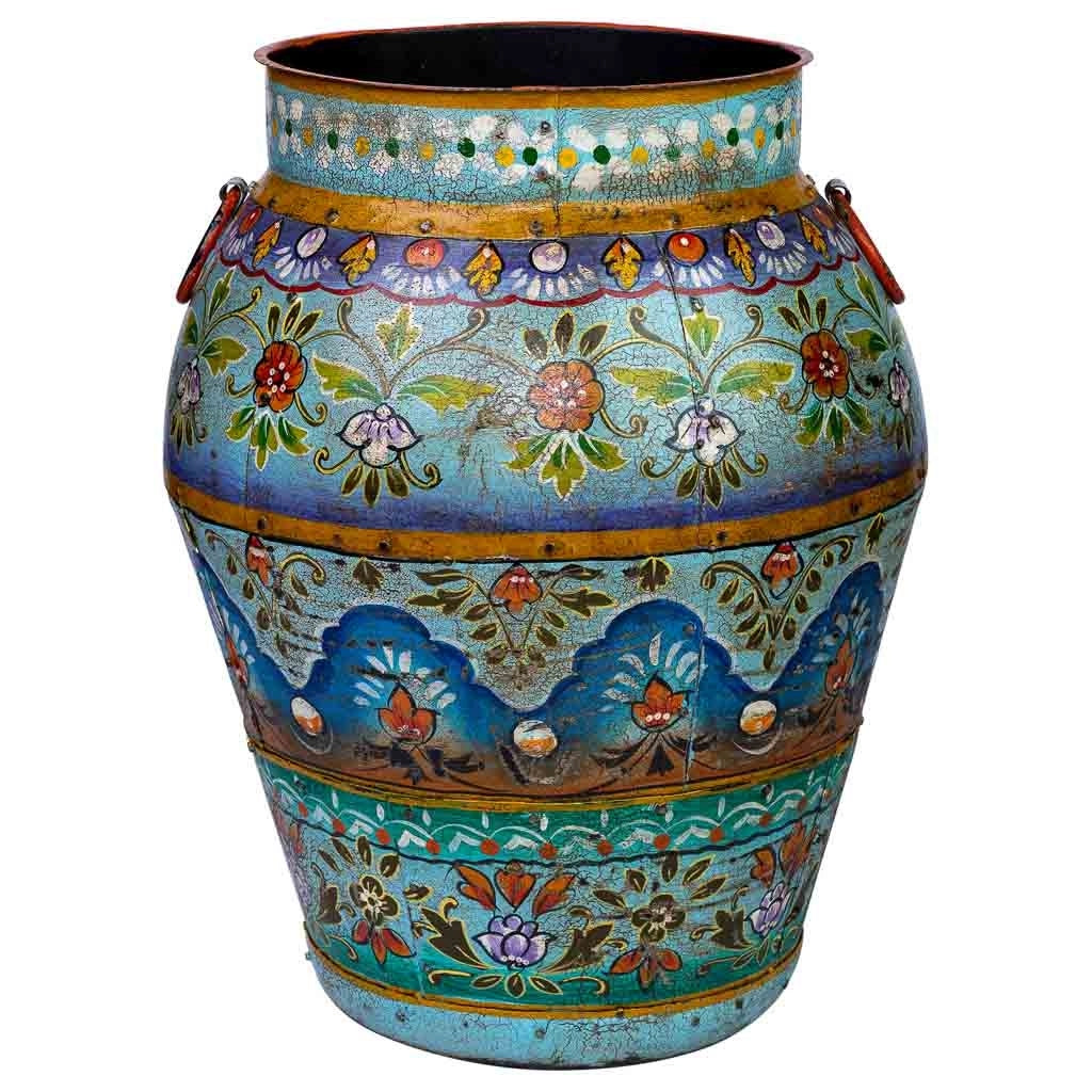 Vaso in metallo dipinto a mano 40x40x57h cm