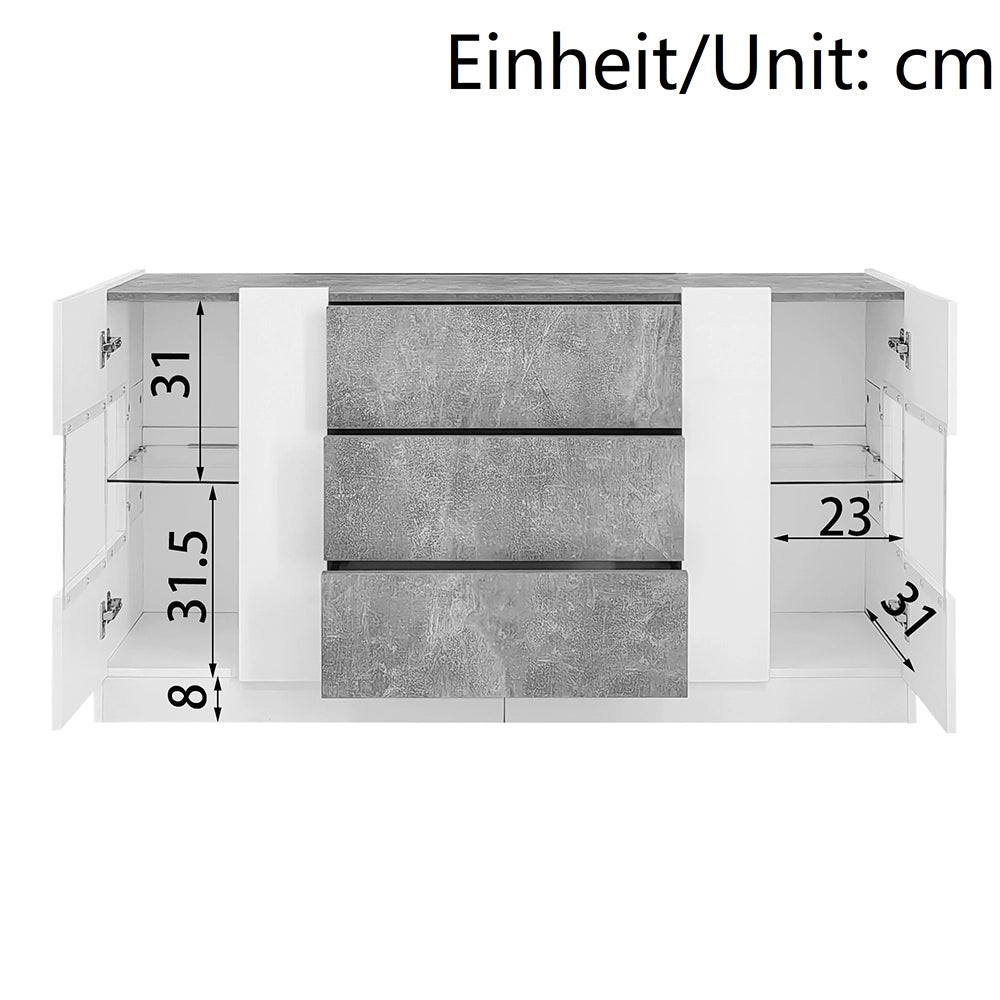 Buffet Elegante - Xylo - 140??35??75 cm - 2 Porte 3 Cassetti LED 16 Colori