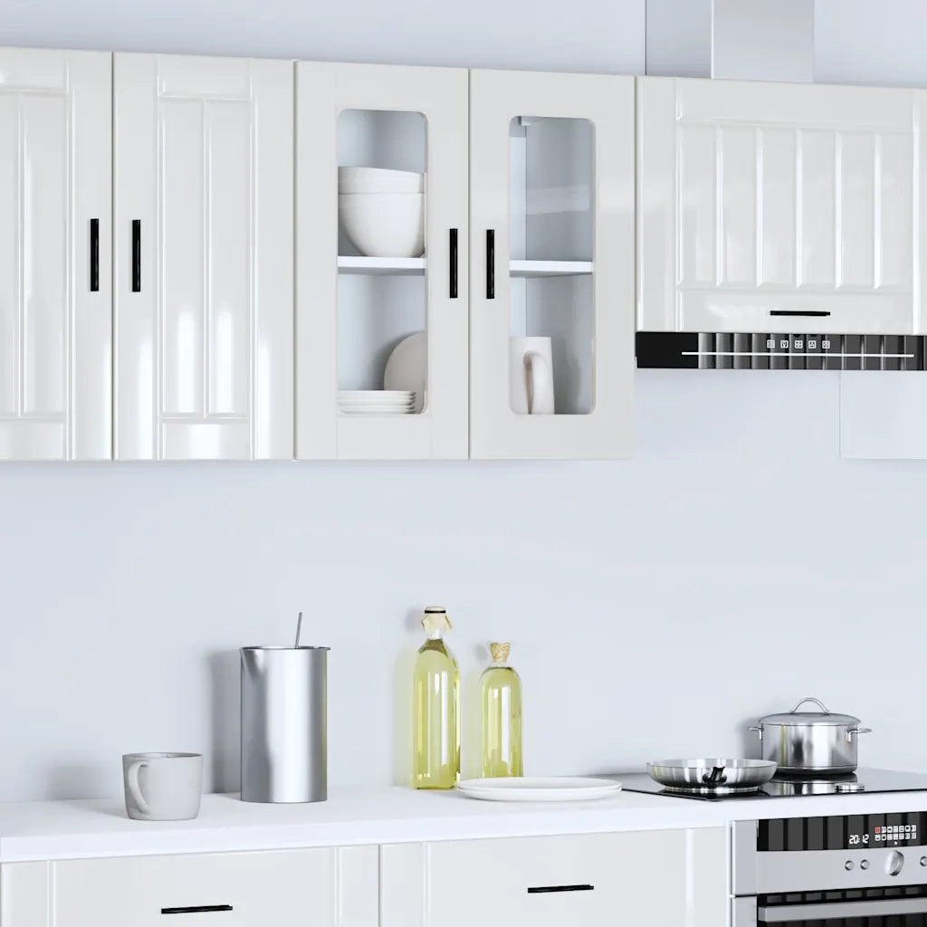 Pensile da Cucina con Porta in Vetro Porto Bianco Lucido 854149