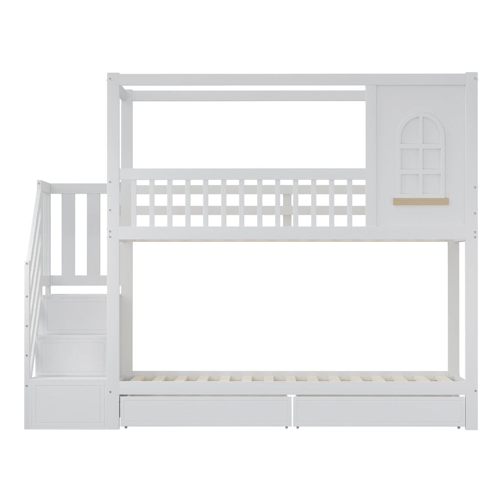 Letto a Castello Bambini in Legno Massello con Cassetti ¨C MINIMAL ¨C Bianco 90x200