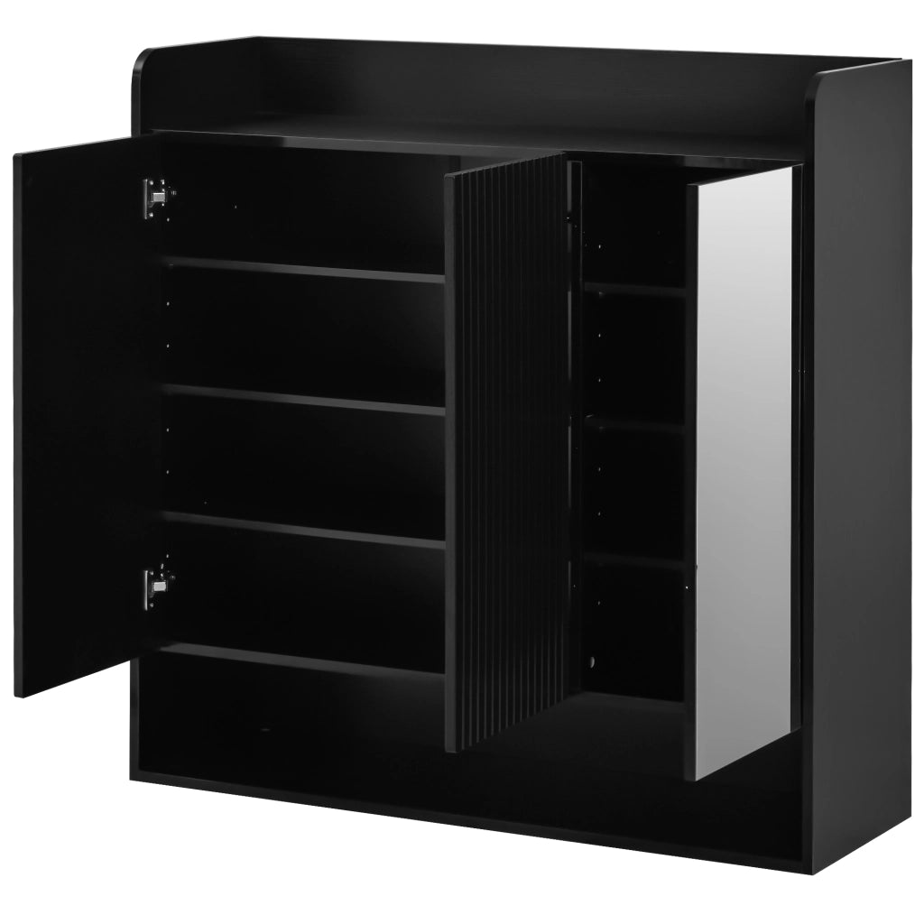 Scarpiera nera con specchio a figura intera e ripiani regolabili 110x35;5x110 cm