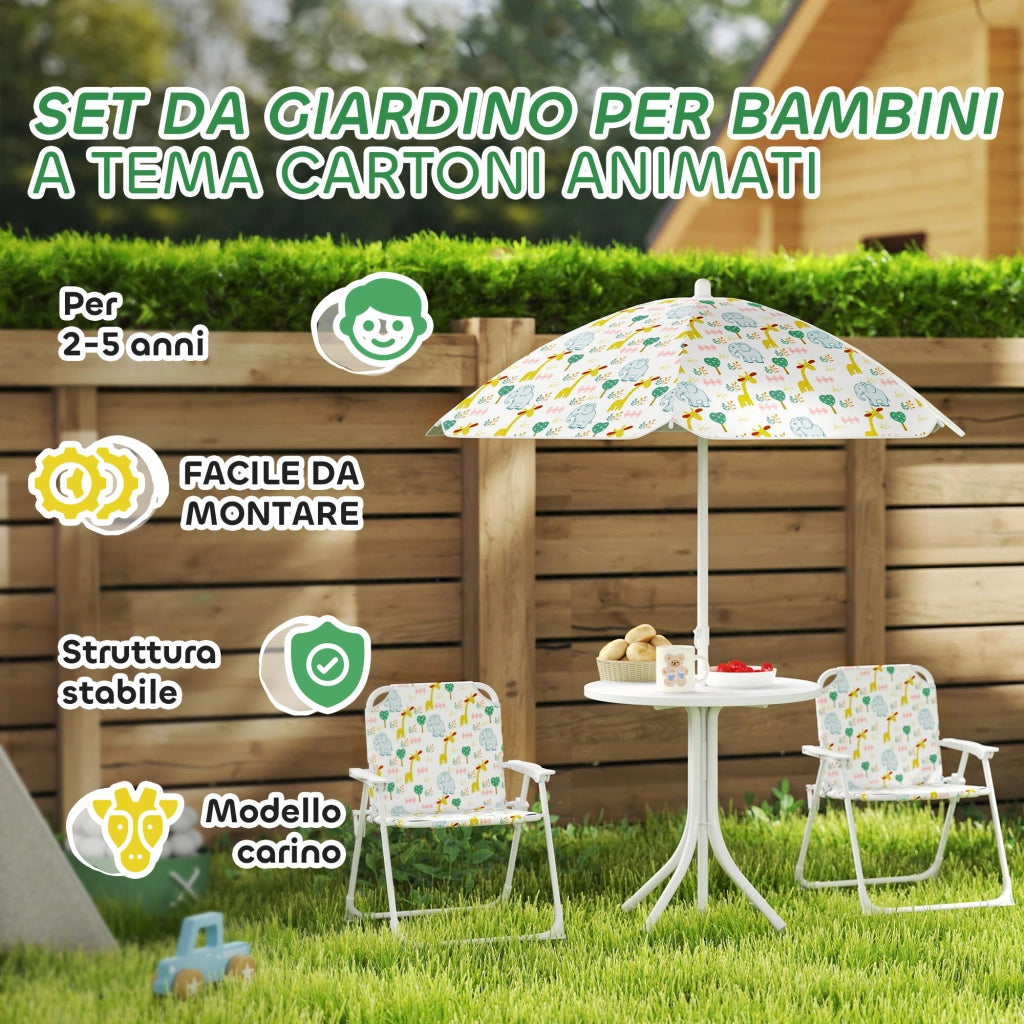 Set Giardino Bambini con 2 Sedie Pieghevoli, Tavolino e Ombrellone ¨C ZephMum ¨C Bianco