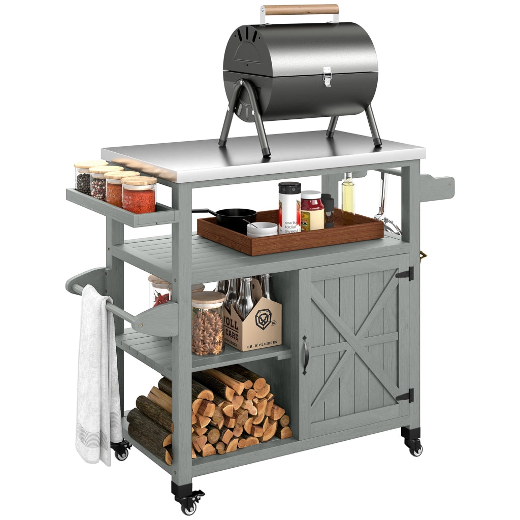 Carrello da barbecue con ripiano in acciaio inox ¨C zephmum ¨C 107x49.5x92.5cm grigio