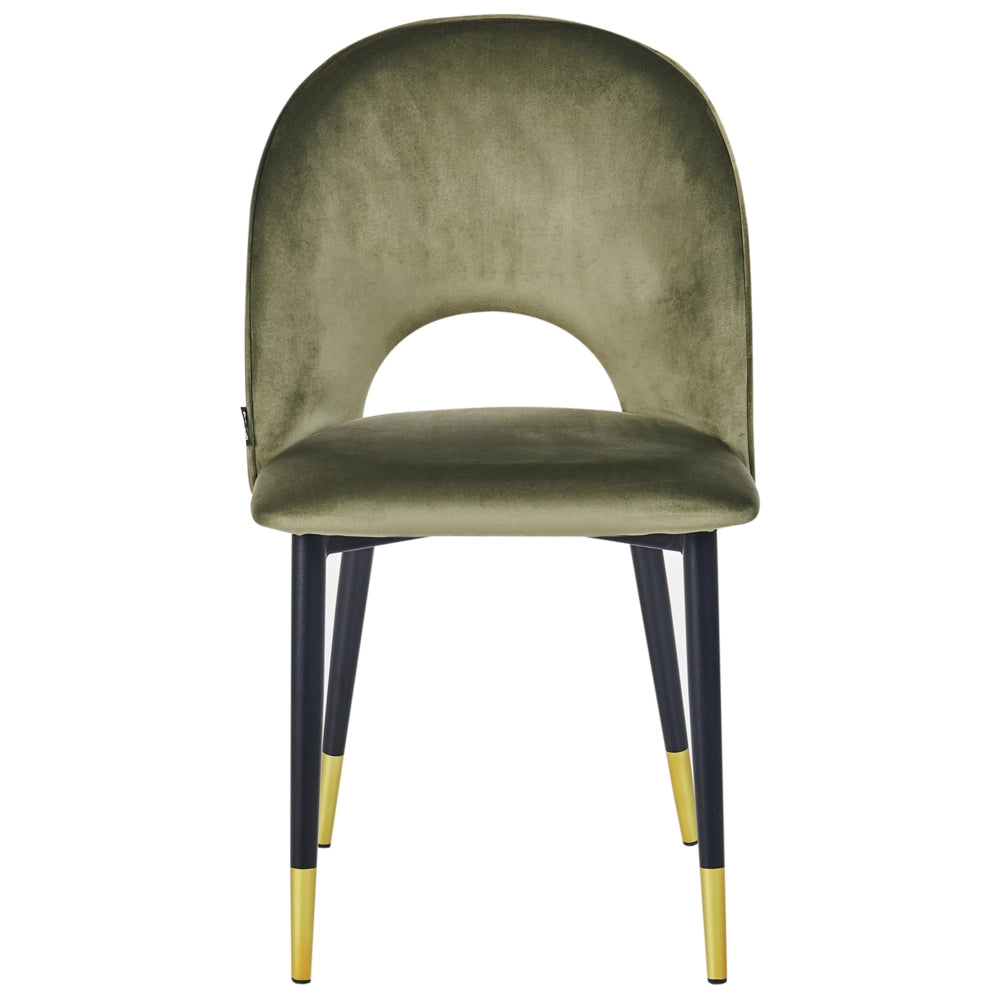 Set di 2 sedie da pranzo rivestimento in velluto verde oliva gambe nere stile glamour retrò