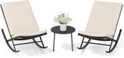 Set di Bistro 3 Pezzi, Sedie a Dondolo da Esterno in Rattan con Tavolino da Caffè, Set di Mobili da Conversazione per Veranda con Cuscini in Cotone per Giardino, Balcone, Bordo Piscina