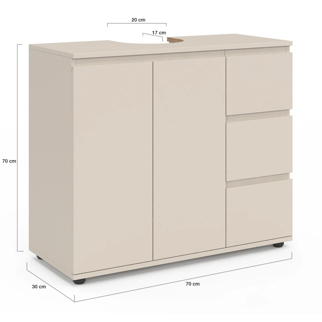 IDMarket - Mobiletto da bagno TOMI con armadietto e 3 cassetti beige