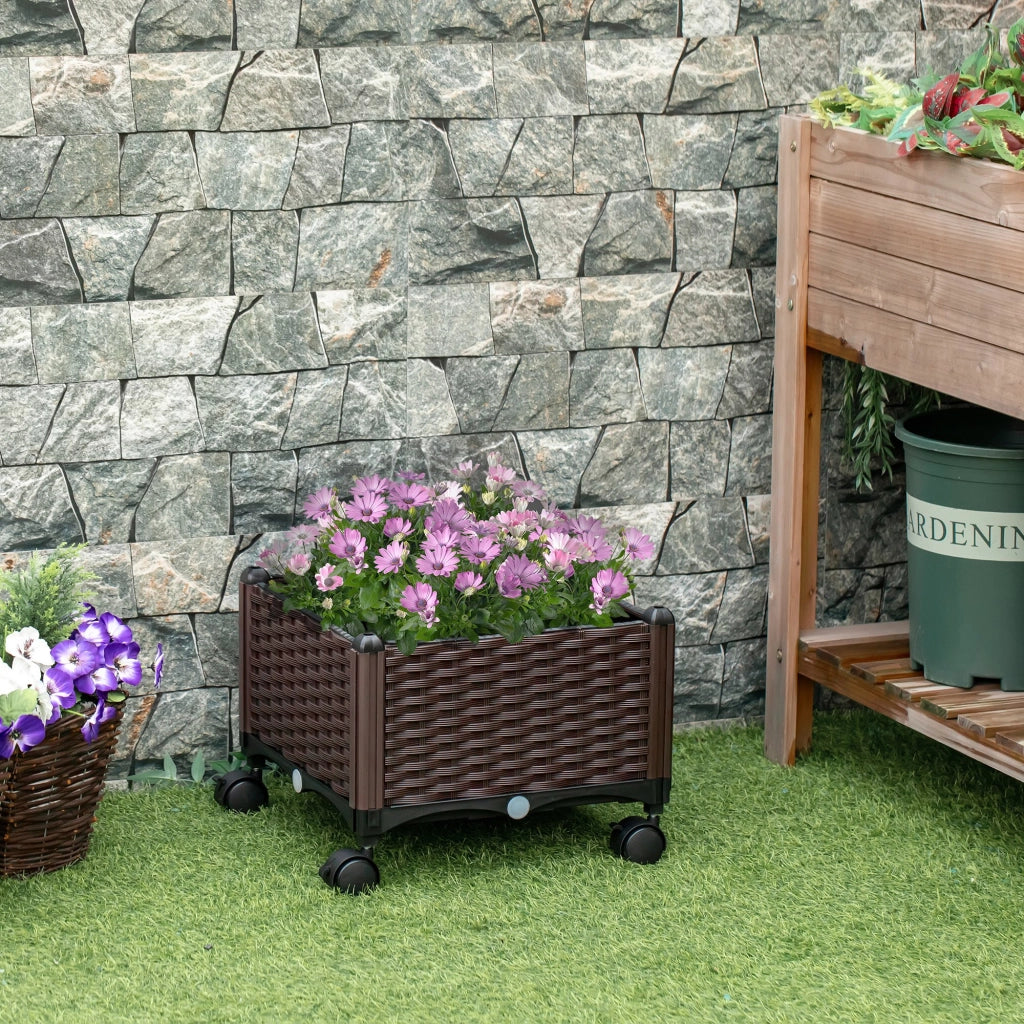 Easycomfort Fioriera da Esterno in Plastica con 4 Ruote e Disco Auto-Irrigante, 40x40x31.5cm