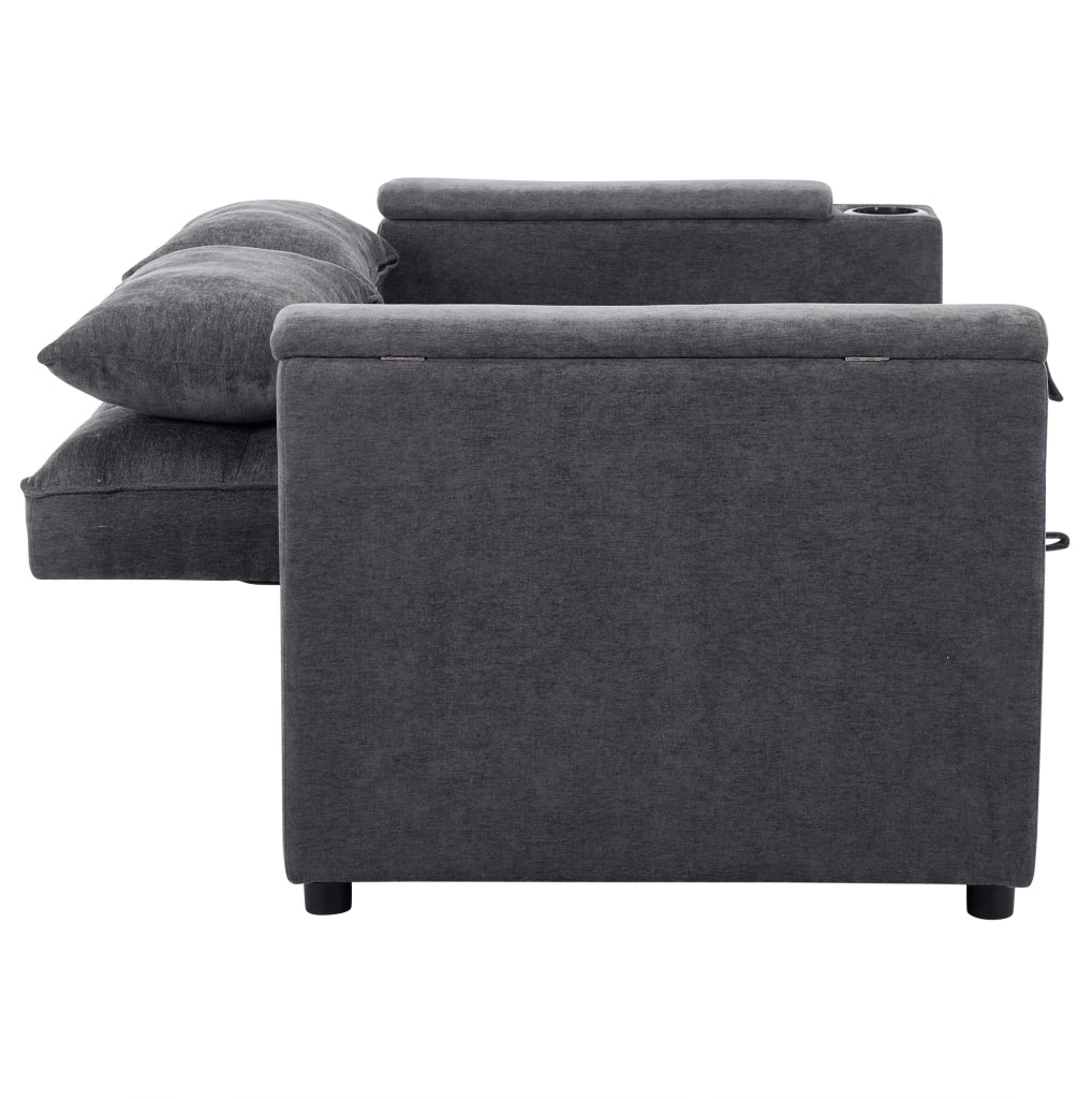 Divano letto trasformabile con schienale regolabile; porte USB e Type-C in tessuto grigio