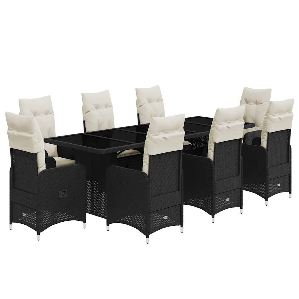 Set BistrÃ² da Giardino 9 pz con Cuscini in Polyrattan Nero