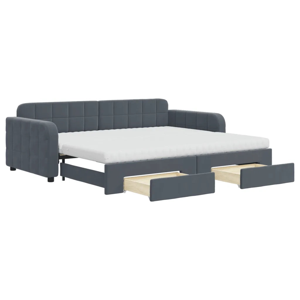 Divano Letto Estraibile Cassetti Grigio Scuro 90x200cm Velluto 3197002