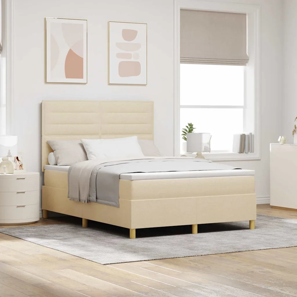 Letto a molle con materasso Crema 160 x 200 cm Tessuto 3339558